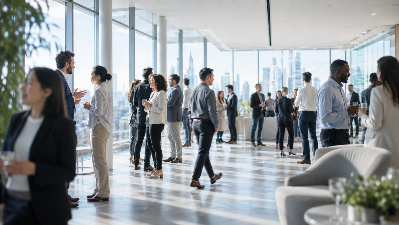 Attendees networking at a Drop-powered conference